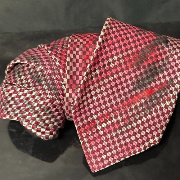 Burberry's Silk Tie Red Black Checkerboard Vintage Hand painted Abstract Art - Picture 1 of 5